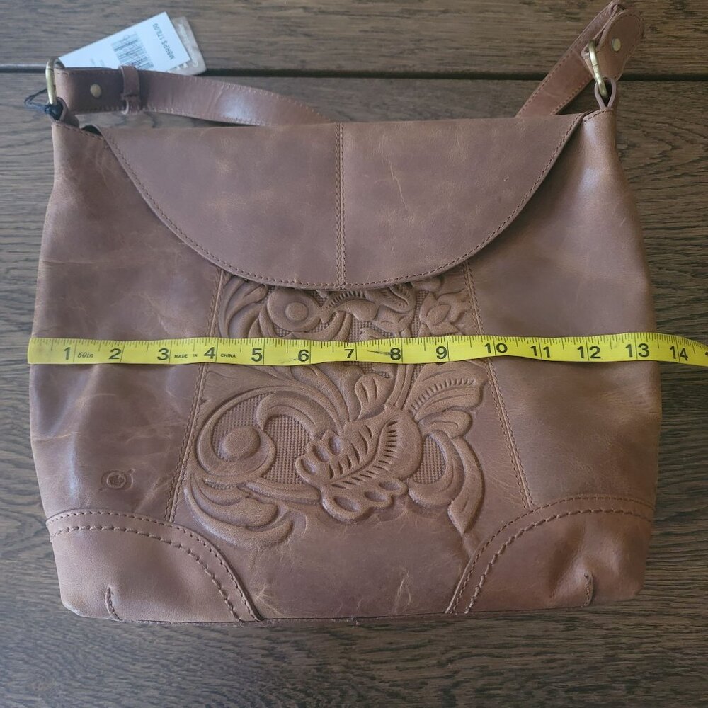 Born Genuine Leather Saddle Floral Embossed Shoulder Handbag - Picture 10 of 14